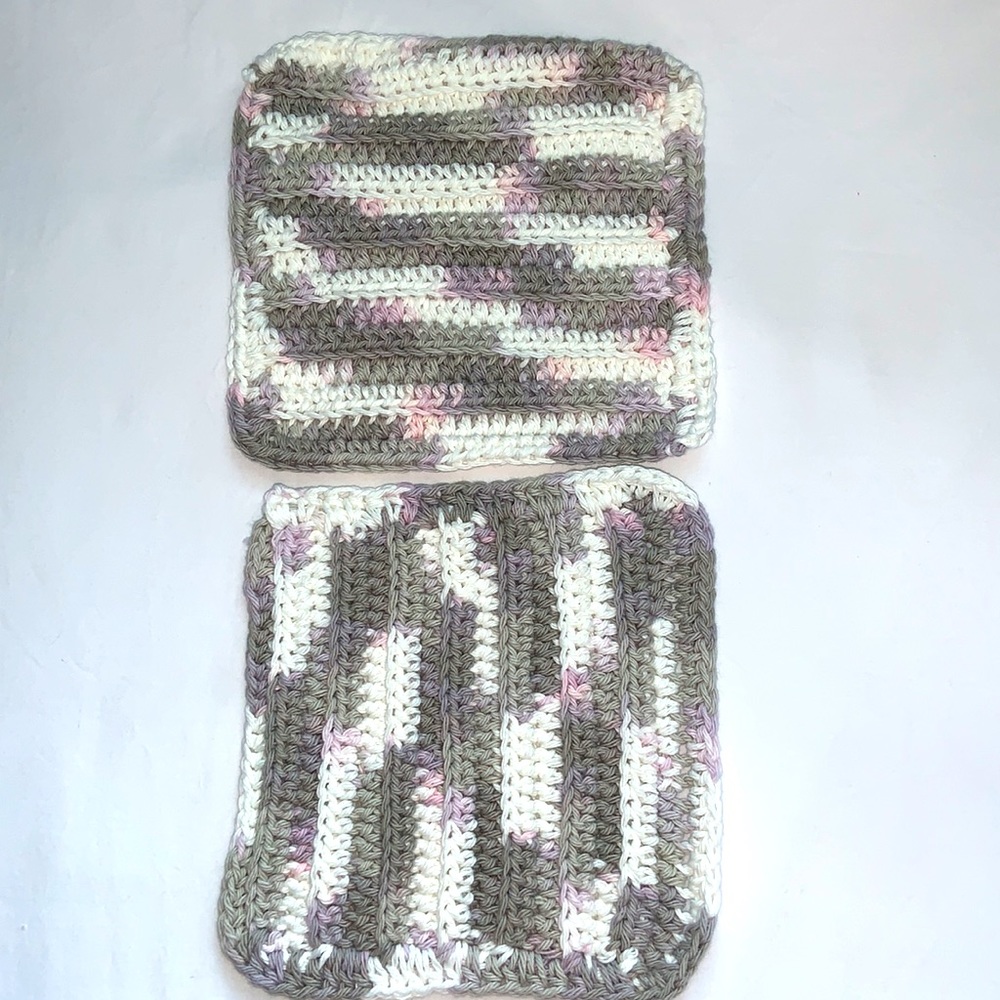 Hand Crafted Crocheted Two Gray All Purpose 100% Cotton Wash or Dish Cloths - Picture 3 of 4